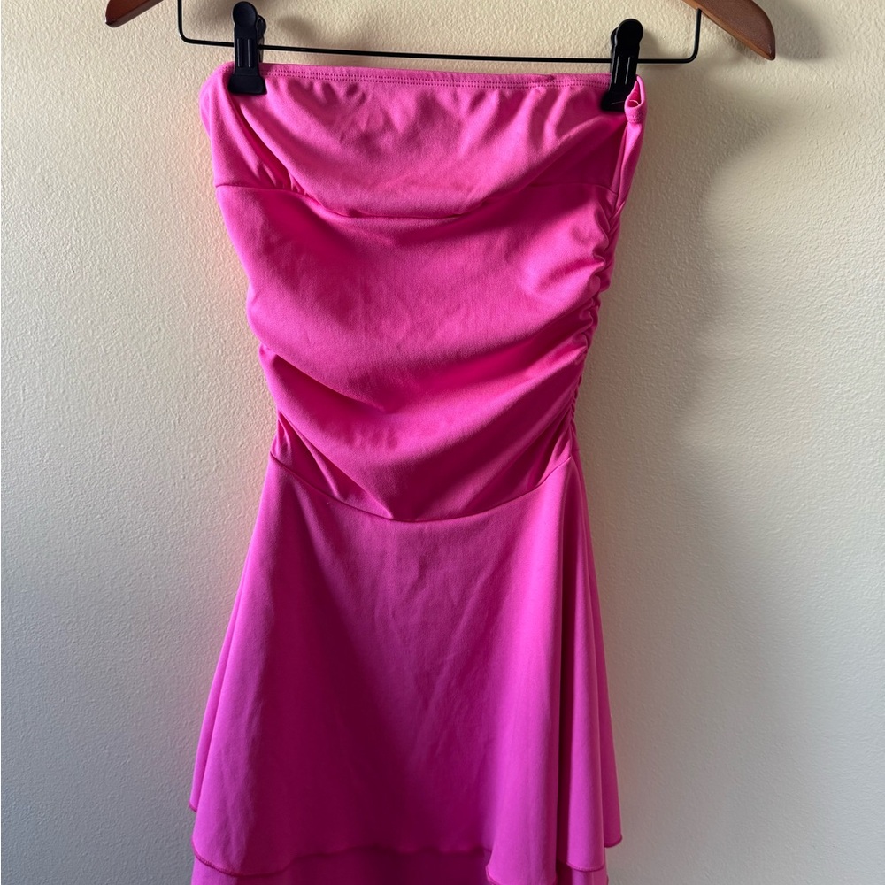 SHEIN Strapless Hot Pink Ruched Mini Dress